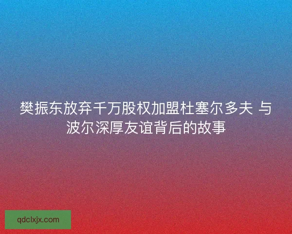 樊振东放弃千万股权加盟杜塞尔多夫 与波尔深厚友谊背后的故事
